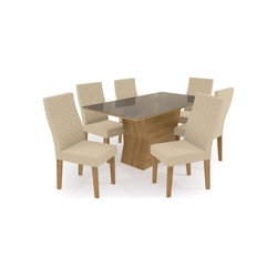 Conjunto Mesa Tília C/ 6 cadeiras Freijó/Linho Bege Kappesberg Menor preço em Conjunto Mesa Tília C/ 6 cadeiras Freijó/Linho Bege Kappesberg