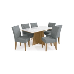 Conjunto Mesa Lótus C/ 6 cadeiras Freijó/Cinza Kappesberg Menor preço em Conjunto Mesa Lótus C/ 6 cadeiras Freijó/Cinza Kappesberg