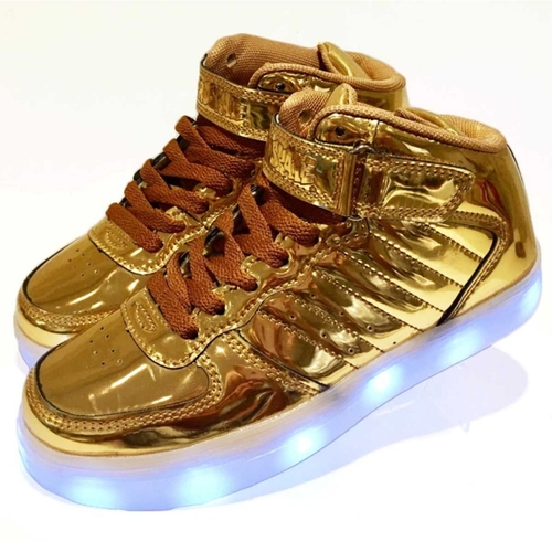 tenis dourado infantil cano alto
