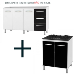 Kit Balcão Cozinha 150cm Betina Branco/Preto + Balcão Cooktop 5 Bocas Moblis Branco/Preto Menor preço em Kit Balcão Cozinha 150cm Betina Branco/Preto + Balcão Cooktop 5 Bocas Moblis Branco/Preto