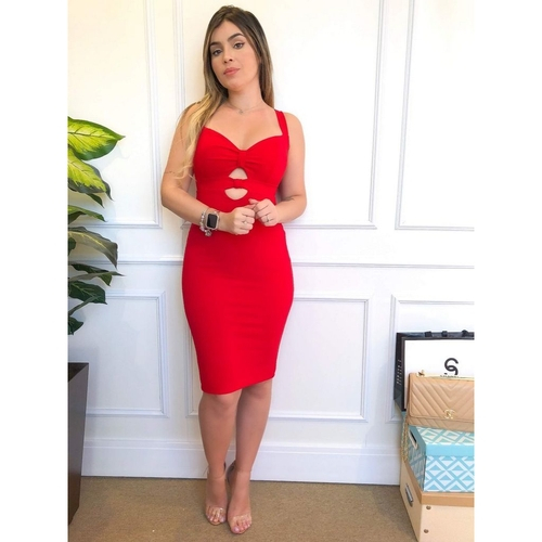 vestido midi tubinho vermelho