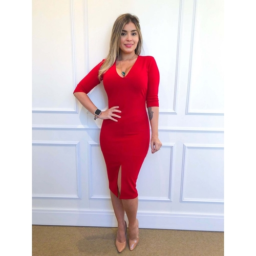 vestido tubinho midi vermelho