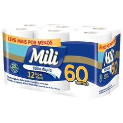 papel Higienico Mili Dual 60m- Folha dupla- Neutro -12 rolos Menor preço em papel Higienico Mili Dual 60m- Folha dupla- Neutro -12 rolos