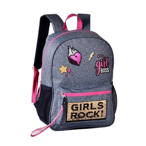 mochila jeans com patches