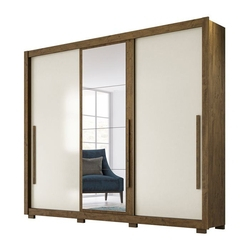 Guarda Roupa Casal Monaco 3P Com Espelho Castanho Wood Baunilha Moval Menor preço em Guarda Roupa Casal Monaco 3P Com Espelho Castanho Wood Baunilha Moval