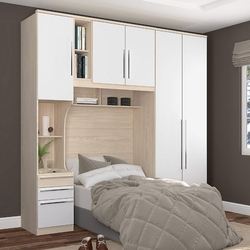 Quarto Modulado Solteiro 3 Peças Safira Espresso Móveis Avelã/Branco Menor preço em Quarto Modulado Solteiro 3 Peças Safira Espresso Móveis Avelã/Branco