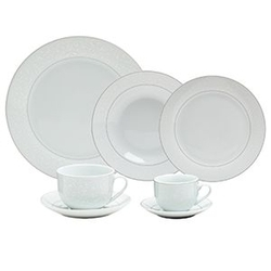 Ap De Jantar 42pc De Porcelana C/borda Prateada Marrocos Menor preço em Ap De Jantar 42pc De Porcelana C/borda Prateada Marrocos