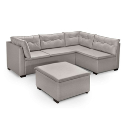 Sofá de Canto com Puff Tendenzza IV 5 Lugares Tecido Suede Bege Menor preço em Sofá de Canto com Puff Tendenzza IV 5 Lugares Tecido Suede Bege