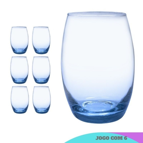 Jogo 6 Copos Vidro Bellize Azul 450ml Cisper em Promoção na Americanas