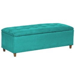 Puff Baú Recamier Pés Palito Suede Acqua - Casa Renovo Menor preço em Puff Baú Recamier Pés Palito Suede Acqua - Casa Renovo