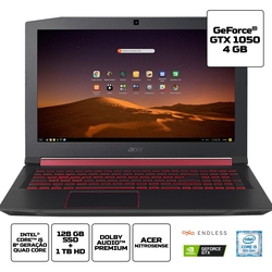 Notebook Gamer Acer AN515-52-5771 Intel Core I5 8GB (Geforce GTX1050 com 4GB) 1TB + 128GB SSD 15,6" Endless Menor preço em Notebook Gamer Acer AN515-52-5771 Intel Core I5 8GB (Geforce GTX1050 com 4GB) 1TB + 128GB SSD 15,6" Endless