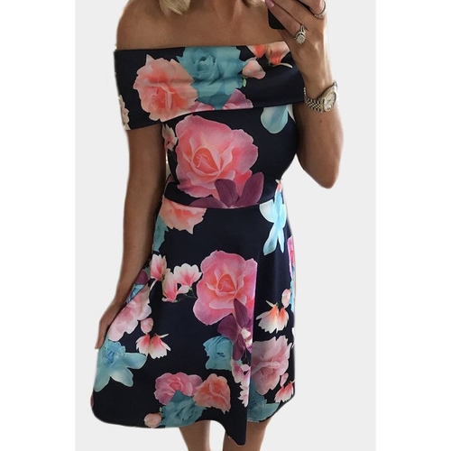 vestido midi ombro a ombro floral