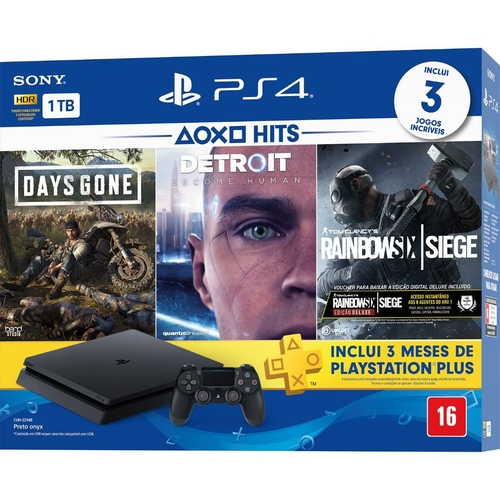 Console Playstation 4 Slim 1tb Hits Bundle 4 c/ 3 jogos + controle wireless  Ps4 Vermelho - Sony