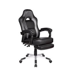 Cadeira Gamer Giratória Reclinável c/ apoio para pés Cinza e Preta Solo - at.home Menor preço em Cadeira Gamer Giratória Reclinável c/ apoio para pés Cinza e Preta Solo - at.home