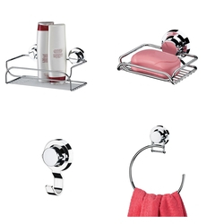Kit Porta Shampoo + Saboneteira + Gancho + Toalheiro Argola 18Cm Ventosa Menor preço em Kit Porta Shampoo + Saboneteira + Gancho + Toalheiro Argola 18Cm Ventosa