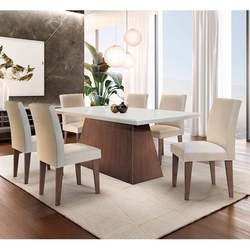 Conjunto de Mesa de Jantar Luna com 6 Cadeiras Estofadas Grécia II Veludo Off White e Creme Menor preço em Conjunto de Mesa de Jantar Luna com 6 Cadeiras Estofadas Grécia II Veludo Off White e Creme