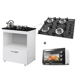 Menor preço em Kit Balcão Cooktop 1 Porta BR C/Forno Elétrico 40L 110V C/Fogão Cooktop 4 Bocas
