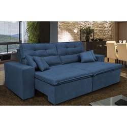 Sofá Cairo 2,52m Retrátil, Reclinável com Molas no Assento e 4 Almofadas Tecido Suede Azul - Cama InBox Menor preço em Sofá Cairo 2,52m Retrátil, Reclinável com Molas no Assento e 4 Almofadas Tecido Suede Azul - Cama InBox