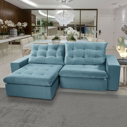 Sofa 4 Lugares 2 Cm Nati Assento Retratil 180 Cm Pillow Veludo Azul Duvali Nas Americanas