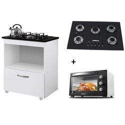 Kit Balcão Cooktop 1 Porta BR C/Forno Elétrico 48L 110V C/Fogão Cooktop 5 bocas Menor preço em Kit Balcão Cooktop 1 Porta BR C/Forno Elétrico 48L 110V C/Fogão Cooktop 5 bocas