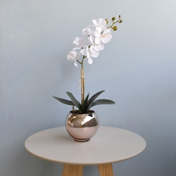 Arranjo de Orquídea Artificial Branca no Vaso Rose Gold Pequeno |Linha Permanente Formosinha Menor preço em Arranjo de Orquídea Artificial Branca no Vaso Rose Gold Pequeno |Linha Permanente Formosinha