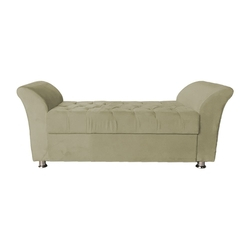 Recamier Calçadeira Baú Veneza Queen 160cm Suede Bege Menor preço em Recamier Calçadeira Baú Veneza Queen 160cm Suede Bege