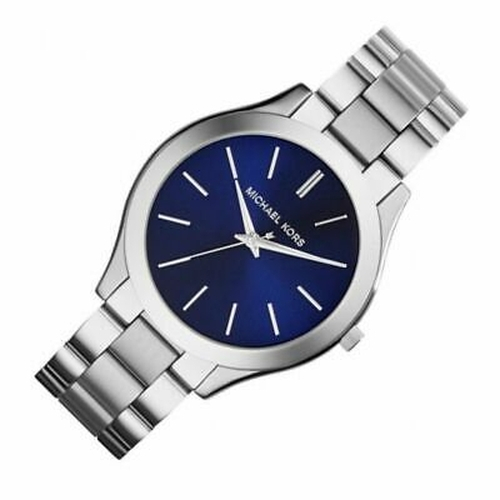 relogio michael kors prata com fundo azul