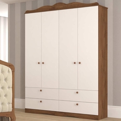 Guarda Roupa Infantil 4 Portas 4 Gavetas Encanto - 100% MDF - Savana/Branco - Permobili Menor preço em Guarda Roupa Infantil 4 Portas 4 Gavetas Encanto - 100% MDF - Savana/Branco - Permobili