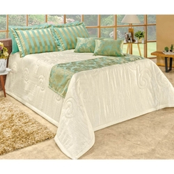 Cobre Leito Casal Queen Viena 06 Peças com Xale Tecido Seda - Verde Água Menor preço em Cobre Leito Casal Queen Viena 06 Peças com Xale Tecido Seda - Verde Água