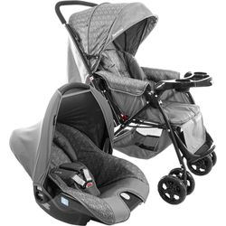Carrinho de Bebe Travel System Reverse Cinza Rajado com Bebê Conforto - Cosco Menor preço em Carrinho de Bebe Travel System Reverse Cinza Rajado com Bebê Conforto - Cosco