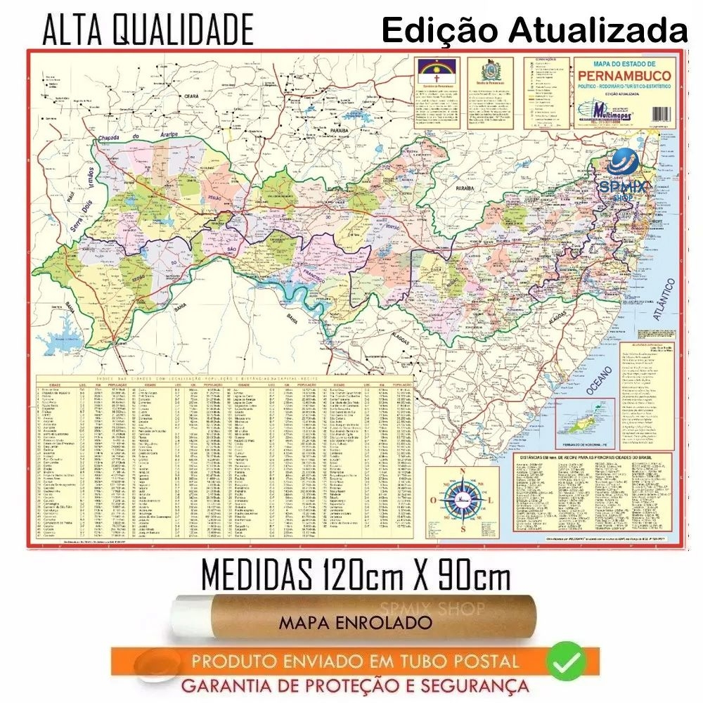 Mapa Estado De Pernambuco 1 X 90 Cm Atualizado Enrolado Tubo Postal Em Promocao Ofertas Na Americanas