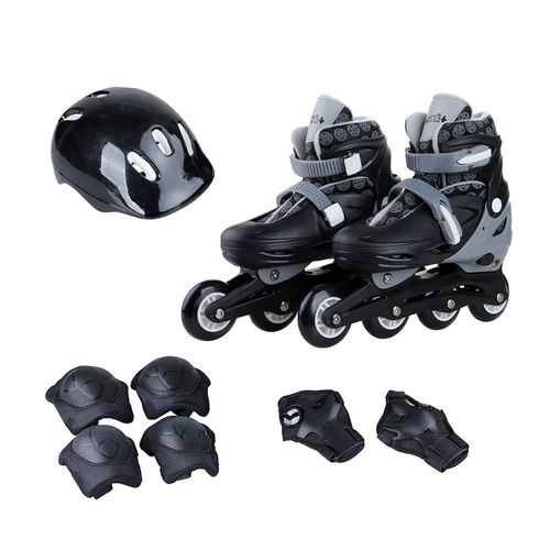 (AME –  70% de volta) Patins Infantil 4 Rodas In Line com Kit Proteção Tamanho 32-35 Preto – brink+