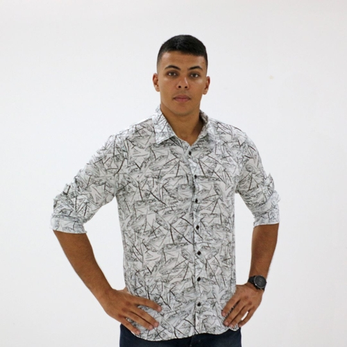 camisa social masculina preta estampada