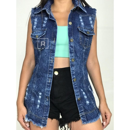colete jeans feminino rasgado