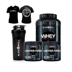 Kit Whey 900g + 2x Creatina +Coqueteleira 600ml+ Camiseta - Black Skull Menor preço em Kit Whey 900g + 2x Creatina +Coqueteleira 600ml+ Camiseta - Black Skull