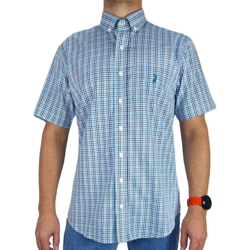 camisa xadrez preta e azul