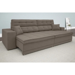 Sofá New Biondi 2,10m Retrátil e Reclinável Velosuede Bege - NETSOFAS Menor preço em Sofá New Biondi 2,10m Retrátil e Reclinável Velosuede Bege - NETSOFAS