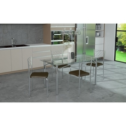 Conj Pozza Cj40 Mesa Tampo Vidro C/ 4 Cadeiras Vinil Cacau/Cromado - Moveis Pozza Menor preço em Conj Pozza Cj40 Mesa Tampo Vidro C/ 4 Cadeiras Vinil Cacau/Cromado - Moveis Pozza