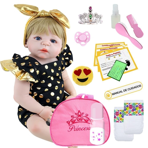 Boneca Bebê Reborn Menina Realista 100% Silicone 55cm Cor: ; Tamanho: 55;