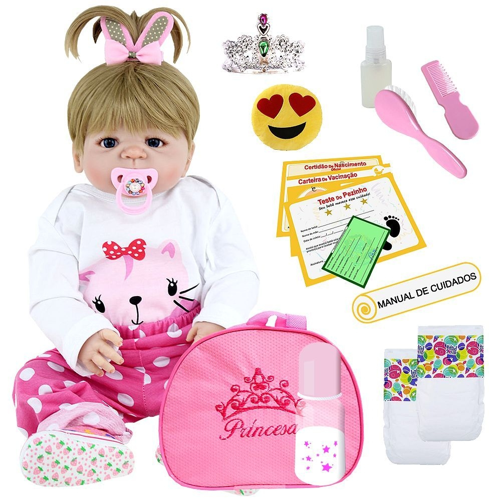 Boneca bebe reborn princesa original realista silicone 55 cm nova baby