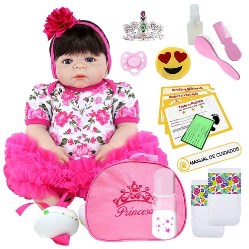 Boneca Bebê Reborn 55cm Corpo Silicone baby princesa em Promoção