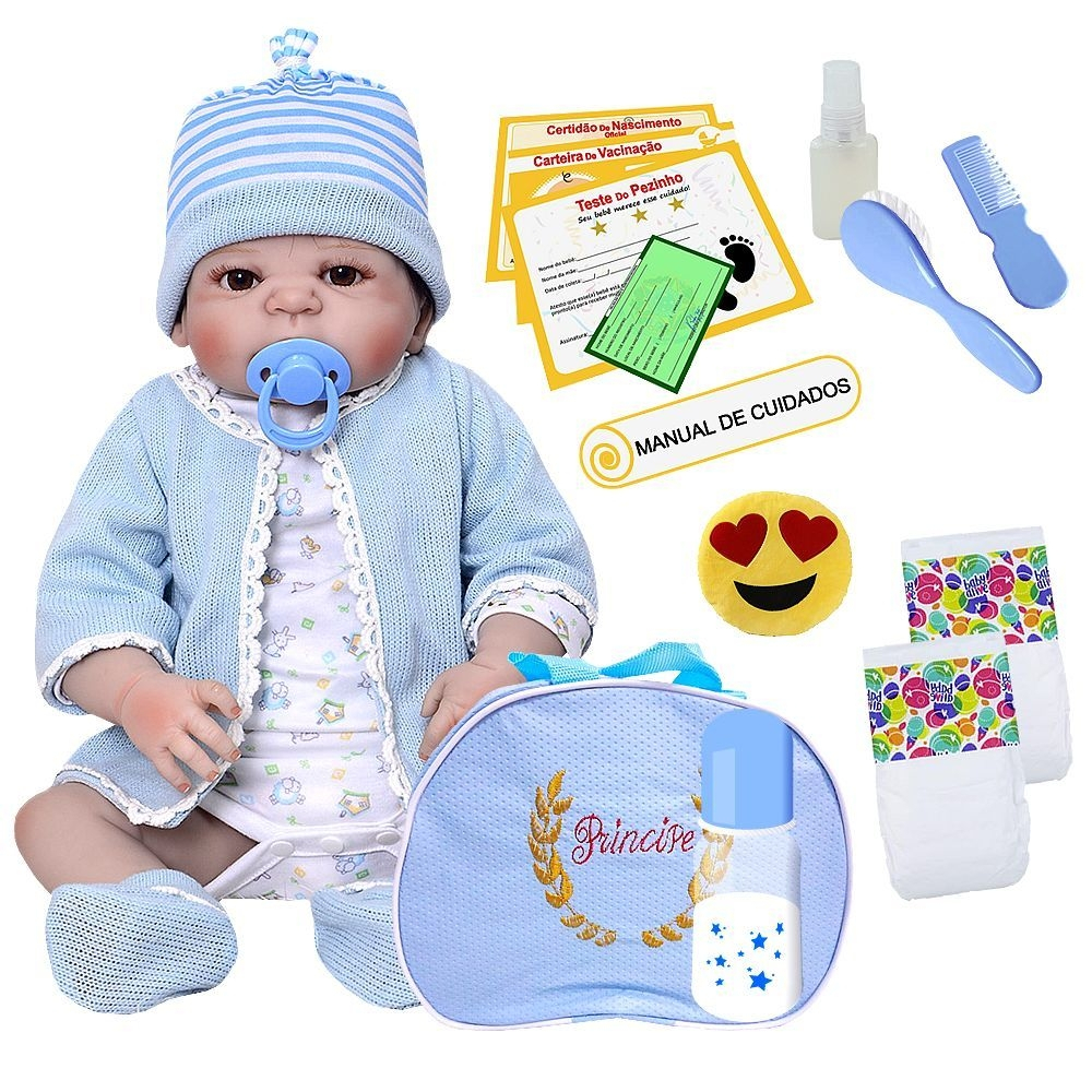 Boneco bebe reborn menino lindo todo silicone original 55 cm nova baby