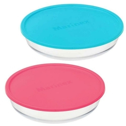 Kit 2 Assadeiras marinex redonda vidro Tampa azul e rosa Menor preço em Kit 2 Assadeiras marinex redonda vidro Tampa azul e rosa