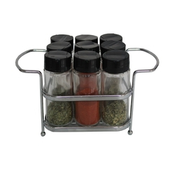 Porta Temperos E Condimentos Com 9 Potes De Vidro E Suporte Cromado Menor preço em Porta Temperos E Condimentos Com 9 Potes De Vidro E Suporte Cromado