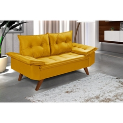 Sofa Bariloche 2 Lugares Pés Em Madeira Essencial Estofados Amarelo é boa?