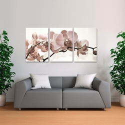Quadro decorativo Flores Orquídeas Bege Para Sala Recepção Conjunto 3 Telas 60x120 Menor preço em Quadro decorativo Flores Orquídeas Bege Para Sala Recepção Conjunto 3 Telas 60x120