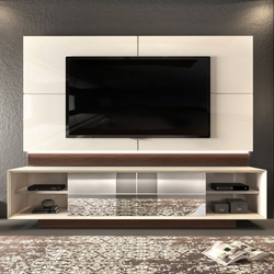 Menor preço em Rack c/ painel p/ TV 75" c/ espelho 100% MDF Colone c/ espelho DJ Móveis Creme/Cinamomo Castanne
