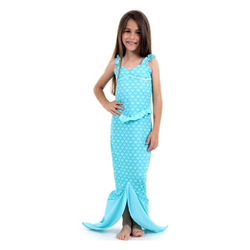 Fantasia de Sereia Cauda de Sereia com Biquíni e Acessório para Festa a  Fantasia Traje de Sereia Carnaval Roupa de Sereia (130CM, AZUL 1)