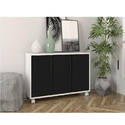 Armário Aparador Buffet 3 Portas e Rodinhas Bho25 - Branco Preto Menor preço em Armário Aparador Buffet 3 Portas e Rodinhas Bho25 - Branco Preto