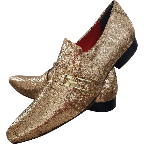 sapato dourado com glitter